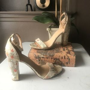 Floral Chunky Heel Sandals